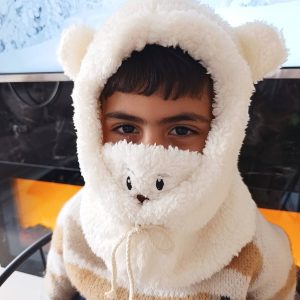 Peluş Ayıcık Bere Krem (Kendinden Atkılı)