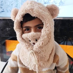 Peluş Ayıcık Bere Bej (Kendinden Atkılı)